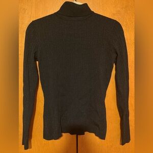 Sparkle Black Ribbed Turtleneck Sweater - Women